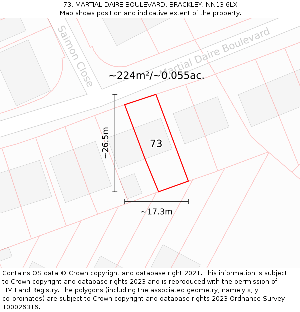 73, MARTIAL DAIRE BOULEVARD, BRACKLEY, NN13 6LX: Plot and title map