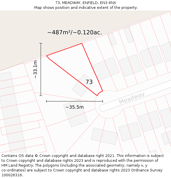 73, MEADWAY, ENFIELD, EN3 6NX: Plot and title map