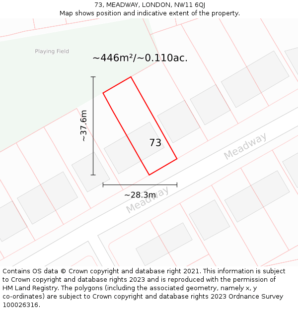 73, MEADWAY, LONDON, NW11 6QJ: Plot and title map