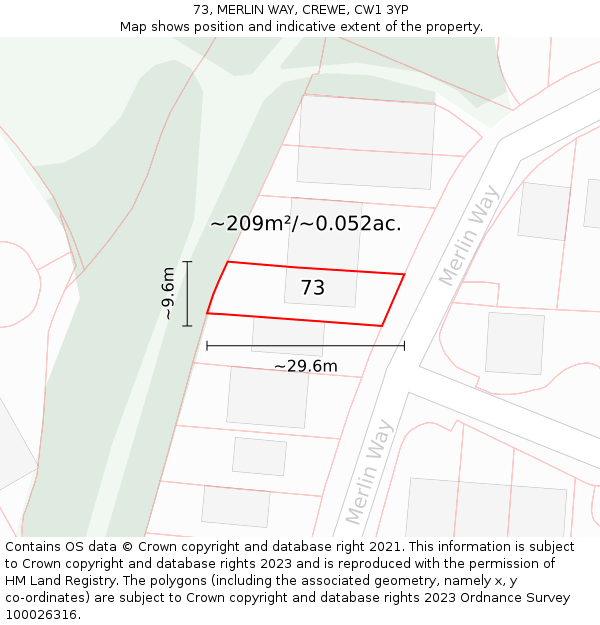 73, MERLIN WAY, CREWE, CW1 3YP: Plot and title map