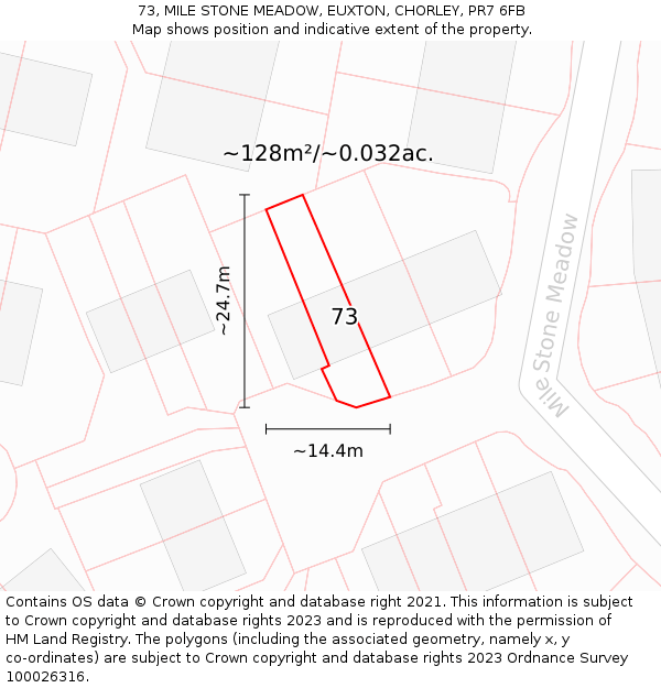 73, MILE STONE MEADOW, EUXTON, CHORLEY, PR7 6FB: Plot and title map