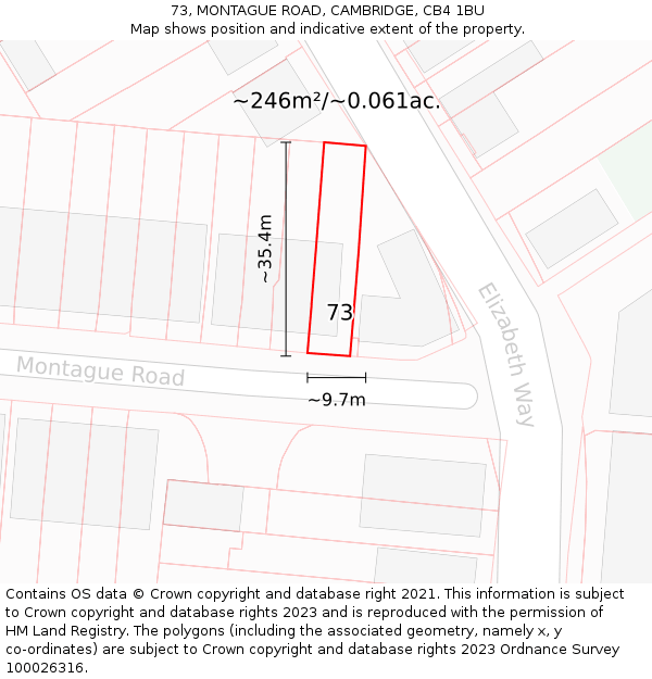 73, MONTAGUE ROAD, CAMBRIDGE, CB4 1BU: Plot and title map