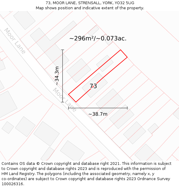 73, MOOR LANE, STRENSALL, YORK, YO32 5UG: Plot and title map