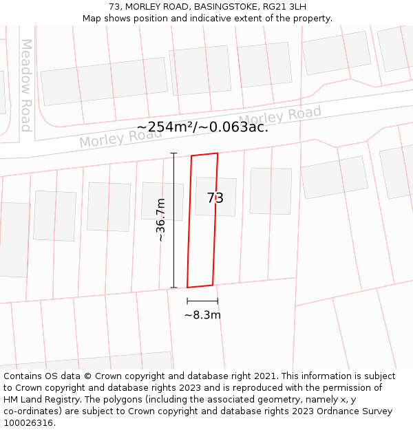 73, MORLEY ROAD, BASINGSTOKE, RG21 3LH: Plot and title map