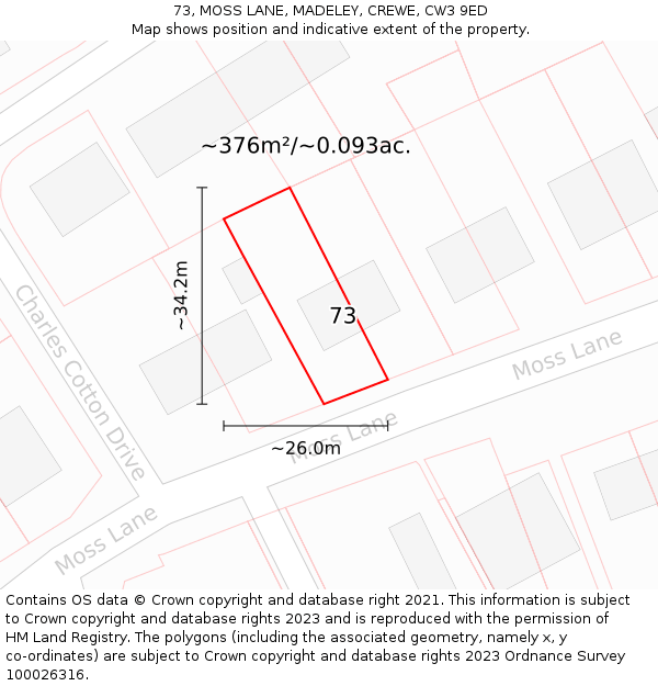 73, MOSS LANE, MADELEY, CREWE, CW3 9ED: Plot and title map