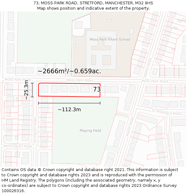 73, MOSS PARK ROAD, STRETFORD, MANCHESTER, M32 9HS: Plot and title map