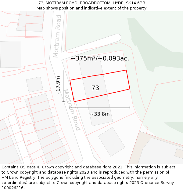 73, MOTTRAM ROAD, BROADBOTTOM, HYDE, SK14 6BB: Plot and title map