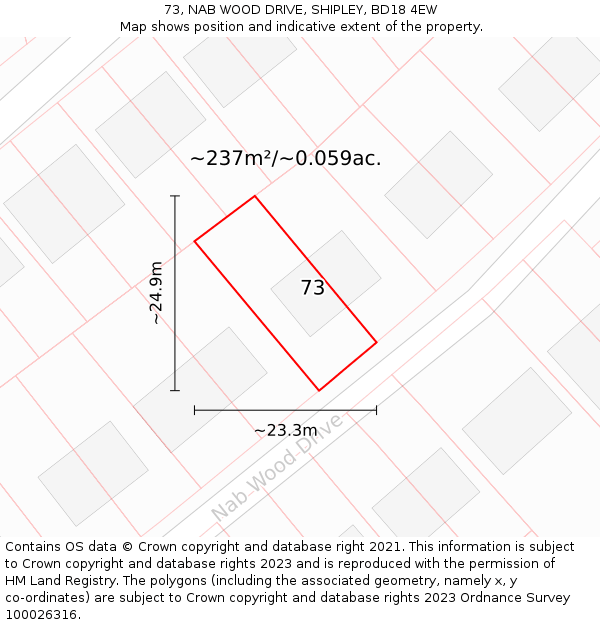 73, NAB WOOD DRIVE, SHIPLEY, BD18 4EW: Plot and title map