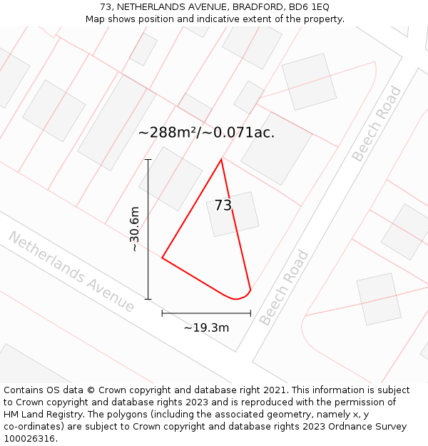 73, NETHERLANDS AVENUE, BRADFORD, BD6 1EQ: Plot and title map