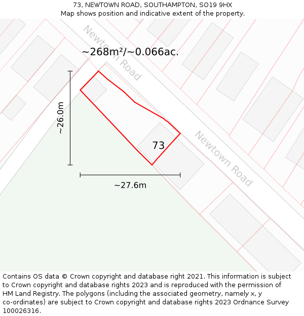 73, NEWTOWN ROAD, SOUTHAMPTON, SO19 9HX: Plot and title map