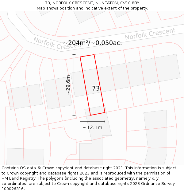 73, NORFOLK CRESCENT, NUNEATON, CV10 8BY: Plot and title map