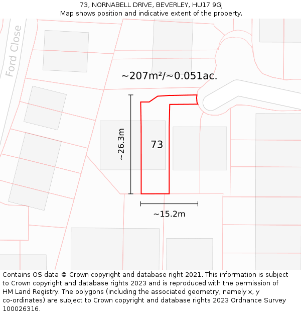 73, NORNABELL DRIVE, BEVERLEY, HU17 9GJ: Plot and title map