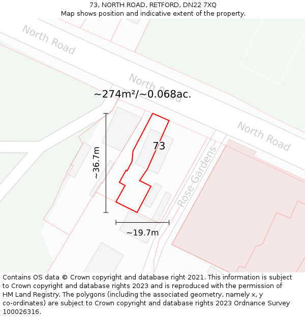 73, NORTH ROAD, RETFORD, DN22 7XQ: Plot and title map