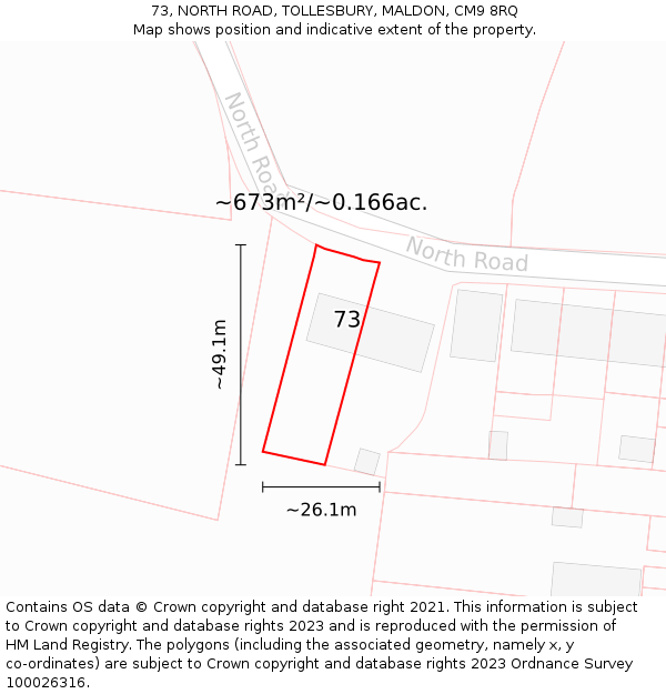 73, NORTH ROAD, TOLLESBURY, MALDON, CM9 8RQ: Plot and title map