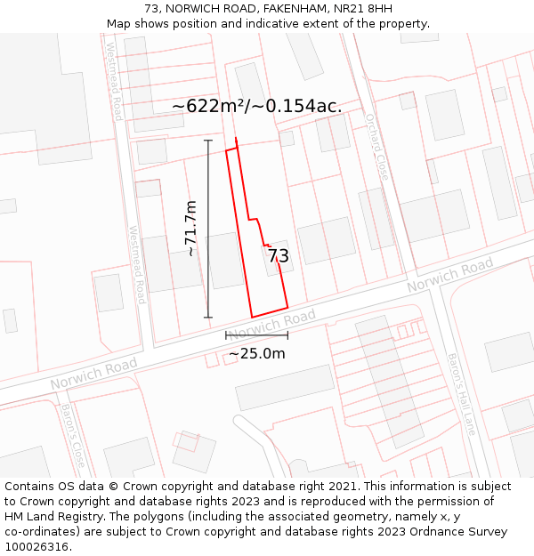 73, NORWICH ROAD, FAKENHAM, NR21 8HH: Plot and title map