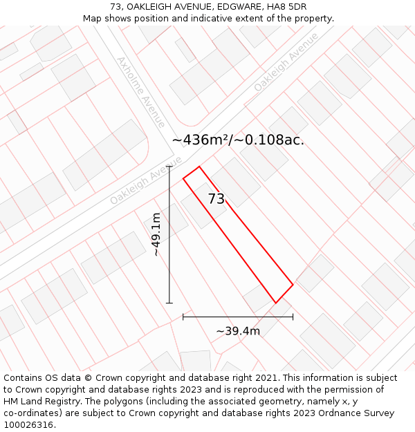 73, OAKLEIGH AVENUE, EDGWARE, HA8 5DR: Plot and title map