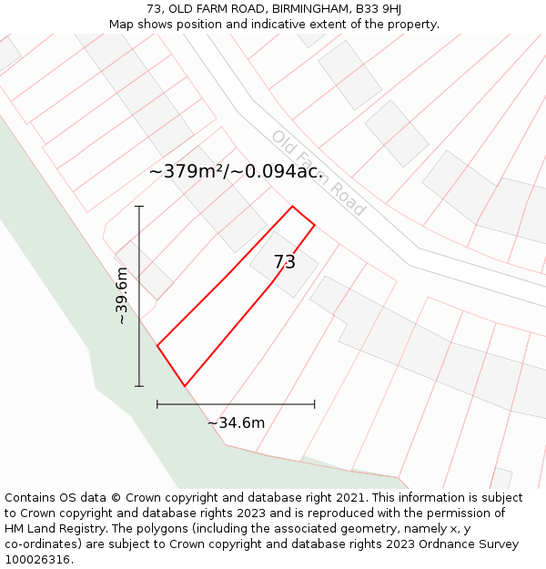 73, OLD FARM ROAD, BIRMINGHAM, B33 9HJ: Plot and title map