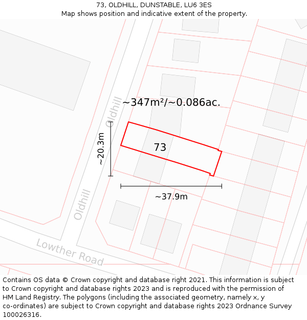 73, OLDHILL, DUNSTABLE, LU6 3ES: Plot and title map