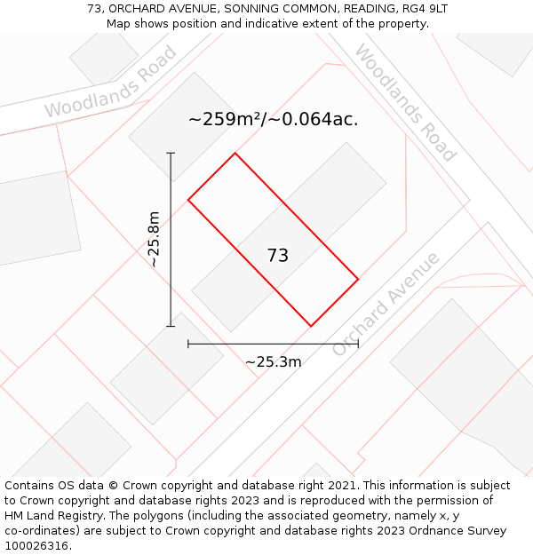 73, ORCHARD AVENUE, SONNING COMMON, READING, RG4 9LT: Plot and title map