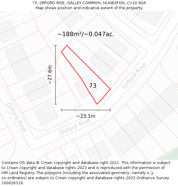 73, ORFORD RISE, GALLEY COMMON, NUNEATON, CV10 9SA: Plot and title map