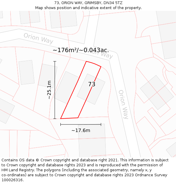 73, ORION WAY, GRIMSBY, DN34 5TZ: Plot and title map