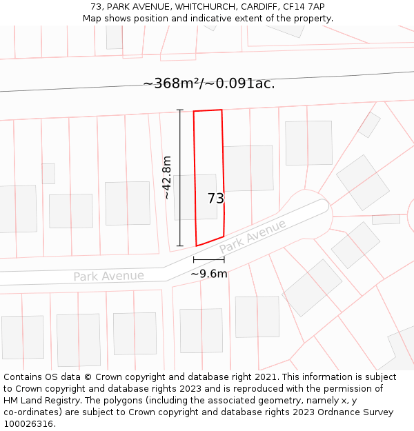 73, PARK AVENUE, WHITCHURCH, CARDIFF, CF14 7AP: Plot and title map