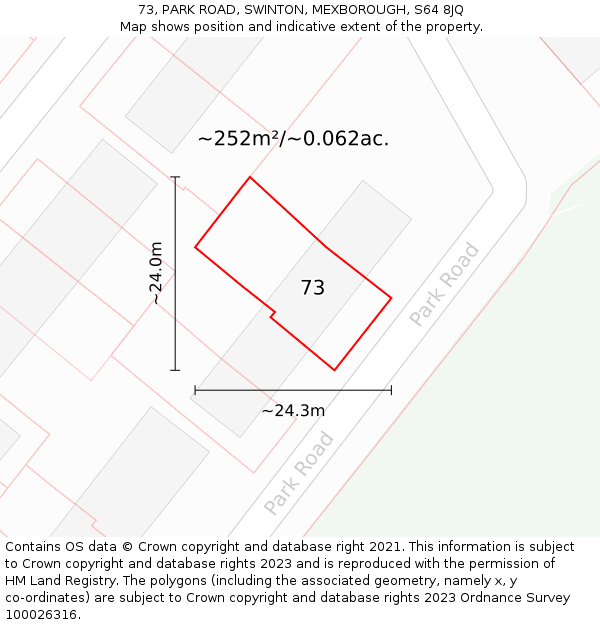 73, PARK ROAD, SWINTON, MEXBOROUGH, S64 8JQ: Plot and title map