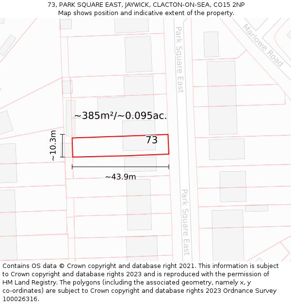 73, PARK SQUARE EAST, JAYWICK, CLACTON-ON-SEA, CO15 2NP: Plot and title map