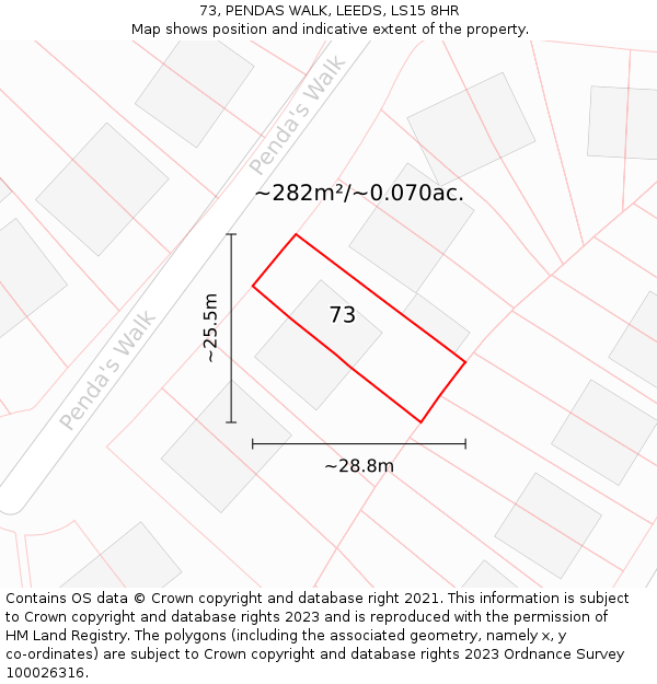 73, PENDAS WALK, LEEDS, LS15 8HR: Plot and title map