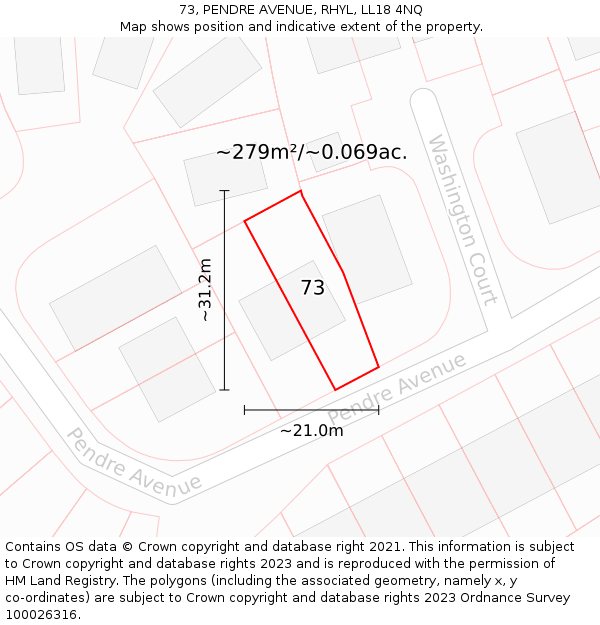 73, PENDRE AVENUE, RHYL, LL18 4NQ: Plot and title map