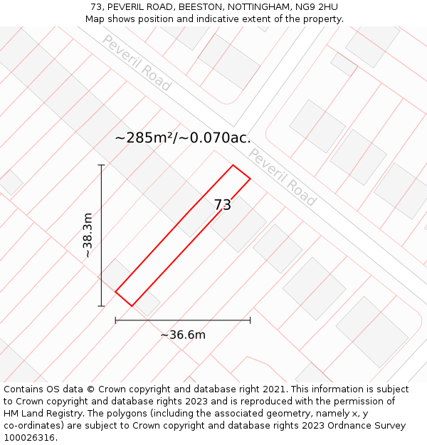 73, PEVERIL ROAD, BEESTON, NOTTINGHAM, NG9 2HU: Plot and title map