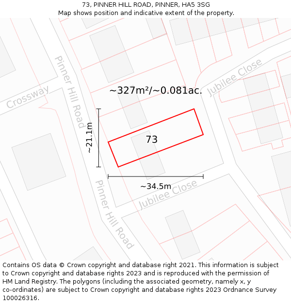 73, PINNER HILL ROAD, PINNER, HA5 3SG: Plot and title map