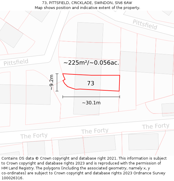 73, PITTSFIELD, CRICKLADE, SWINDON, SN6 6AW: Plot and title map