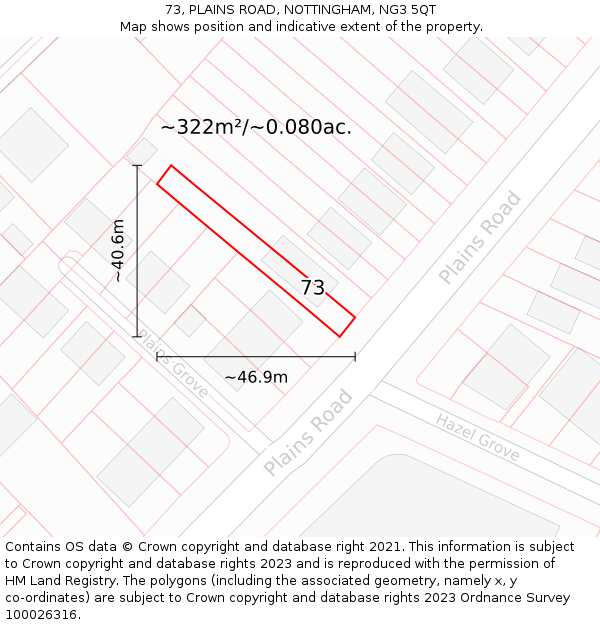 73, PLAINS ROAD, NOTTINGHAM, NG3 5QT: Plot and title map