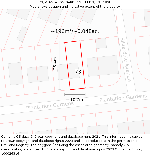 73, PLANTATION GARDENS, LEEDS, LS17 8SU: Plot and title map