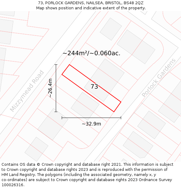 73, PORLOCK GARDENS, NAILSEA, BRISTOL, BS48 2QZ: Plot and title map