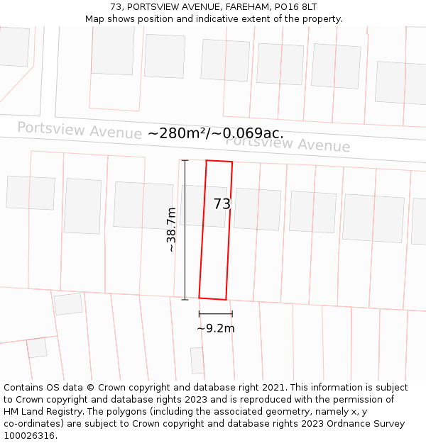 73, PORTSVIEW AVENUE, FAREHAM, PO16 8LT: Plot and title map