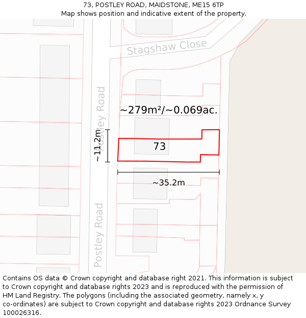 73, POSTLEY ROAD, MAIDSTONE, ME15 6TP: Plot and title map