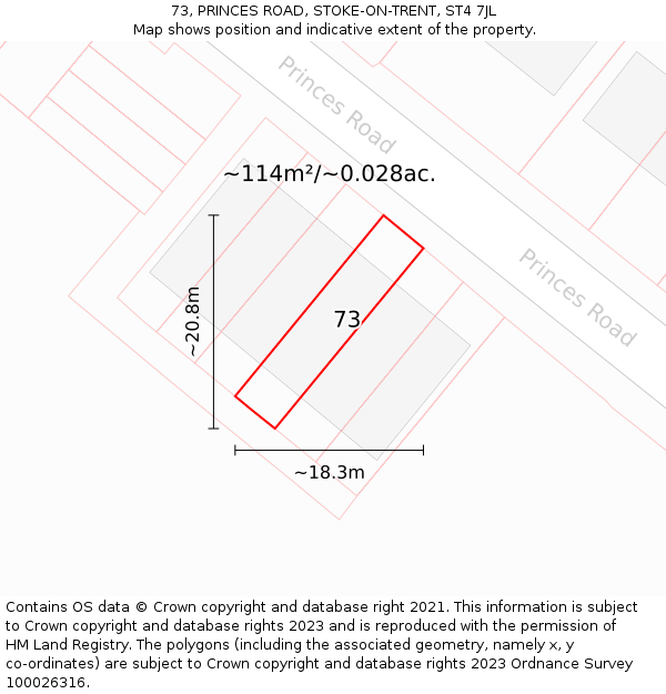 73, PRINCES ROAD, STOKE-ON-TRENT, ST4 7JL: Plot and title map
