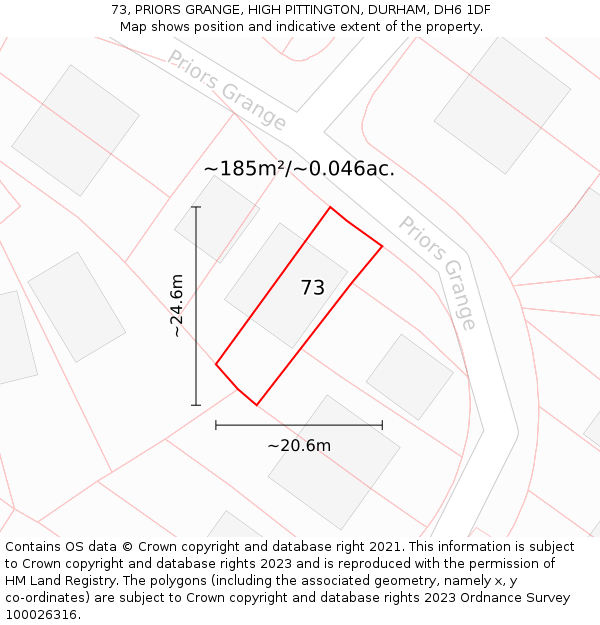 73, PRIORS GRANGE, HIGH PITTINGTON, DURHAM, DH6 1DF: Plot and title map