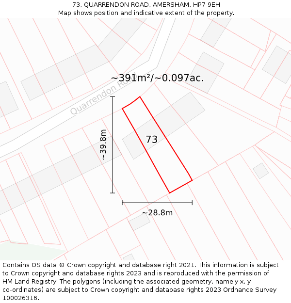 73, QUARRENDON ROAD, AMERSHAM, HP7 9EH: Plot and title map