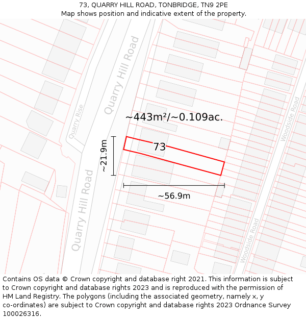 73, QUARRY HILL ROAD, TONBRIDGE, TN9 2PE: Plot and title map