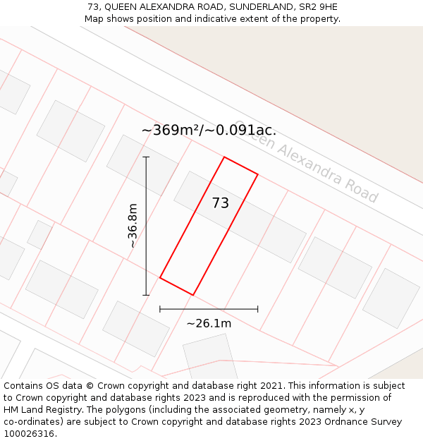 73, QUEEN ALEXANDRA ROAD, SUNDERLAND, SR2 9HE: Plot and title map