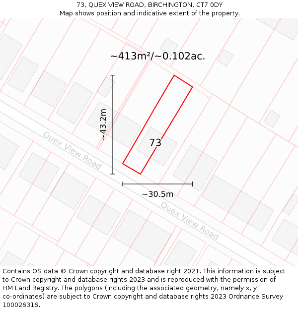 73, QUEX VIEW ROAD, BIRCHINGTON, CT7 0DY: Plot and title map