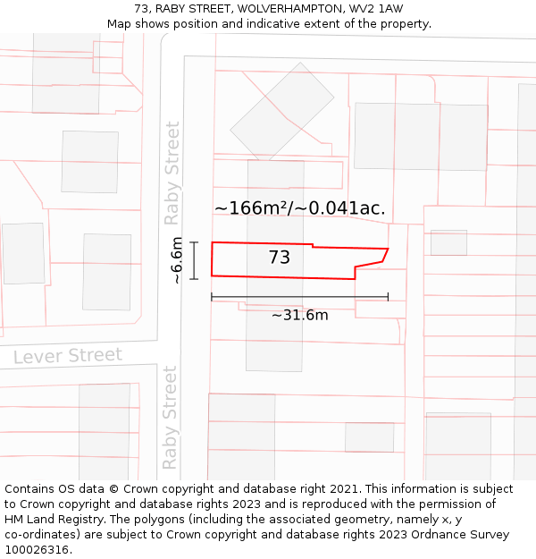 73, RABY STREET, WOLVERHAMPTON, WV2 1AW: Plot and title map