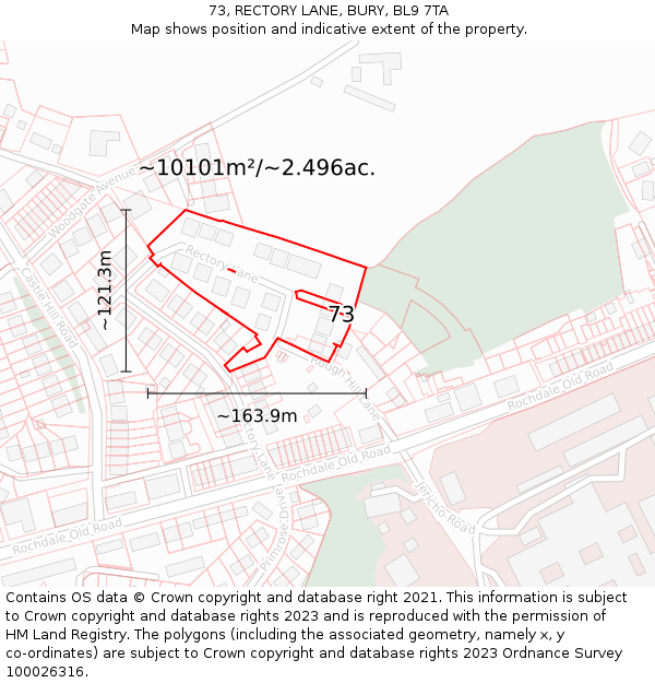 73, RECTORY LANE, BURY, BL9 7TA: Plot and title map