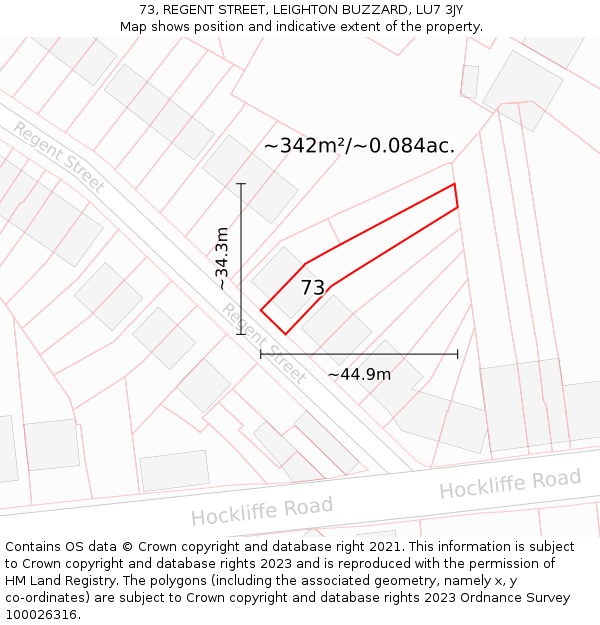 73, REGENT STREET, LEIGHTON BUZZARD, LU7 3JY: Plot and title map