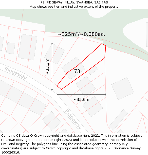 73, RIDGEWAY, KILLAY, SWANSEA, SA2 7AS: Plot and title map