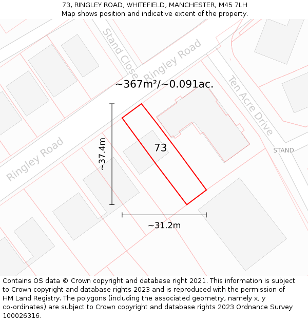 73, RINGLEY ROAD, WHITEFIELD, MANCHESTER, M45 7LH: Plot and title map