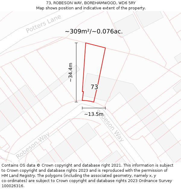 73, ROBESON WAY, BOREHAMWOOD, WD6 5RY: Plot and title map